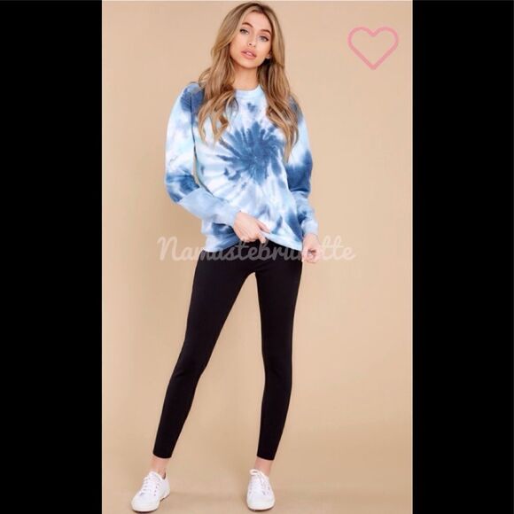 Nwt Boho Sea Blue & Navy  Spiral Tie Dye Long Sleeve Pullover Sweatshirt - Picture 13 of 15